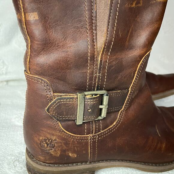 Timberland Brown Leather Knee High Riding Boots Women’s 9 Side Zip Round Toe - Picture 2 of 8